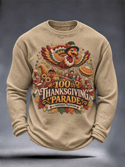 Men's Thanksgiving Parade Print Casual Waffle Long Sleeve T-Shirt