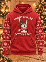 Men's 'Look At Me Being All Festive And Shit' Printed Casual Hoodie