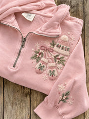 Women's Knitwear Christmas Snowy Winter Cozy Elements Print Zip Up Sweatshirt
