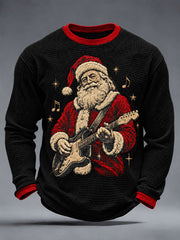 Men's Guitar Rock Santa Print Waffle Long Sleeve T-Shirt