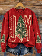 Women's Retro Joy To The World Vintage Christmas Tree Print Sweatshirt