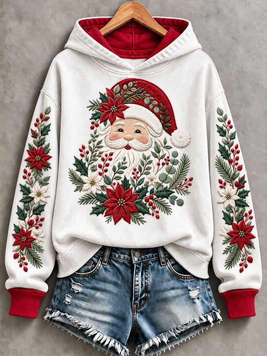 Women's Santa Print Casual Hoodie
