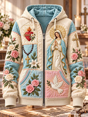 Women's Christ Floral Virgin Mary Art Print Zip-Up Hoodie