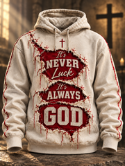 Men's Frayed Patch It's Never Luck It's Always God Cross Print Casual Hoodie