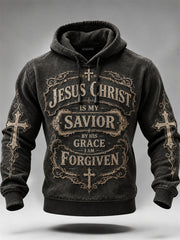 Men's Vintage Jesus Is My Savior Christian Print Hoodie