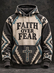 Men's Vintage Faith Over Fear Cross Print Casual Hoodie