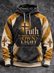 Men's Faith Theme Slogan Cross Pattern Color-Blocking Design Casual Hoodie