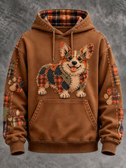 Men's Patchwork-style Dog print Hoodie with Pockets