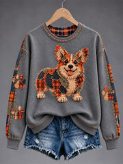 Women's Patchwork-style Dog print Regular Sweatshirt