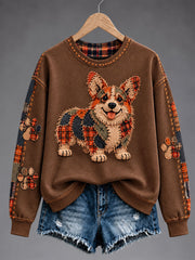 Women's Patchwork-style Dog print Regular Sweatshirt
