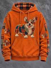 Men's Patchwork-style Dog print Hoodie with Pockets