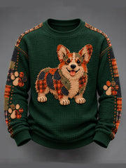 Men's Patchwork-style Dog print Waffle Sweatshirt
