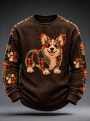 Men's Patchwork-style Dog print Waffle Sweatshirt