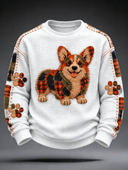 Men's Patchwork-style Dog print Waffle Sweatshirt