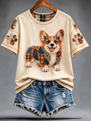 Women's Patchwork-style Dog print short-sleeved T-shirt
