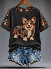 Women's Patchwork-style Dog print short-sleeved T-shirt