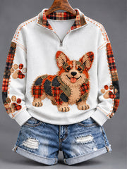 Women's Patchwork-style Dog print Regular Sweatshirt