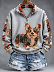 Women's Patchwork-style Dog print Regular Sweatshirt