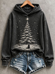 Women's Christmas Cat Print Casual Hoodie