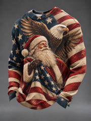 Men's American Flag Christmas Printed Waffle Long Sleeve T-Shirt