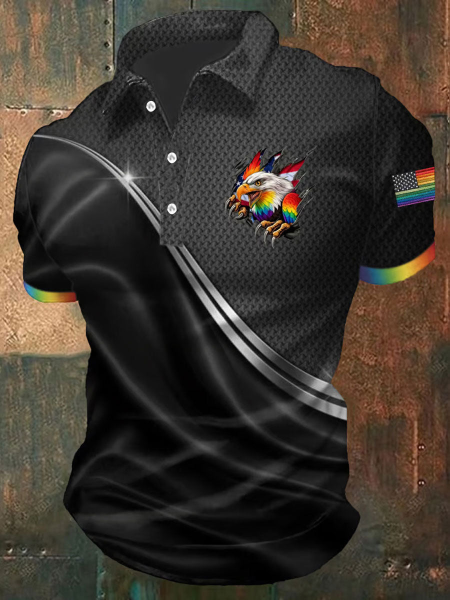 Men's Pride Month Rainbow-Print Casual Short Sleeve Top