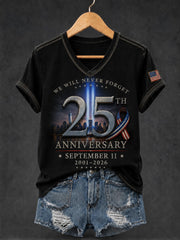 Women's 9.11 Never Forget Printed V-neck T-shirt