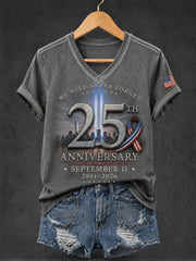 Women's 9.11 Never Forget Printed V-neck T-shirt