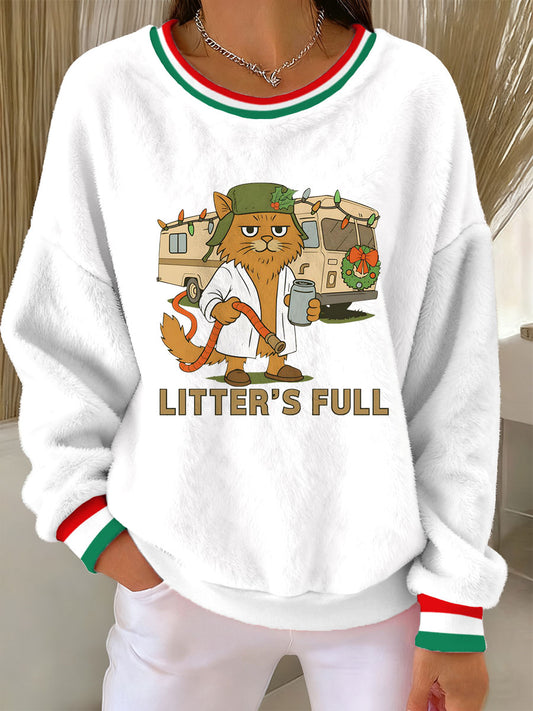 Women's Christmas Funny Cat Print Casual Sweatshirt