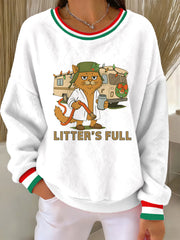 Women's Christmas Funny Cat Print Casual Sweatshirt