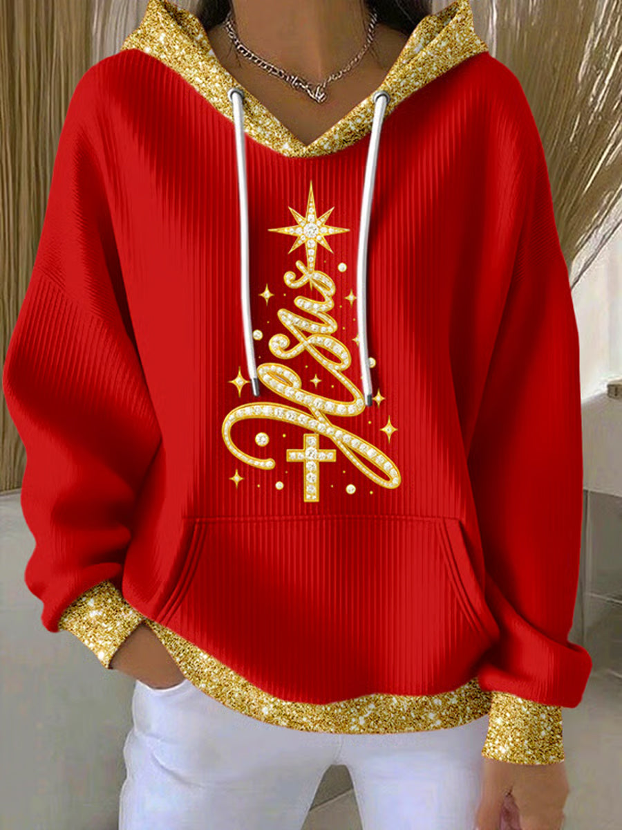 Women's Merry Christmas Christmas Tree Jesus Cross Hoodie