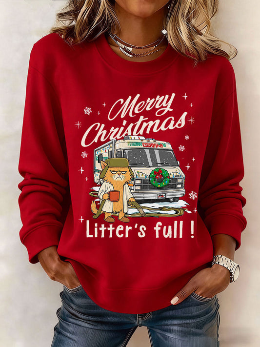 Women's Christmas Funny Cat Print Casual Sweatshirt