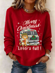 Women's Christmas Funny Cat Print Casual Sweatshirt