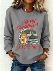 Women's Christmas Funny Cat Print Casual Sweatshirt