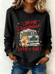 Women's Christmas Funny Cat Print Casual Sweatshirt