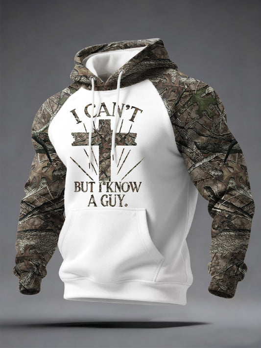 Men's I Can't But I Know A Guy Forest Camouflage Print Casual Velvet Raglan Hoodie