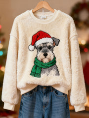 Women's Christmas Cute Schnauzer Print Casual Flannel Sweatshirt