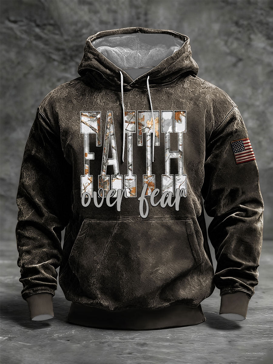 Men's Faith Over Fear Oversized Drop-Shoulder Hoodie with Pockets