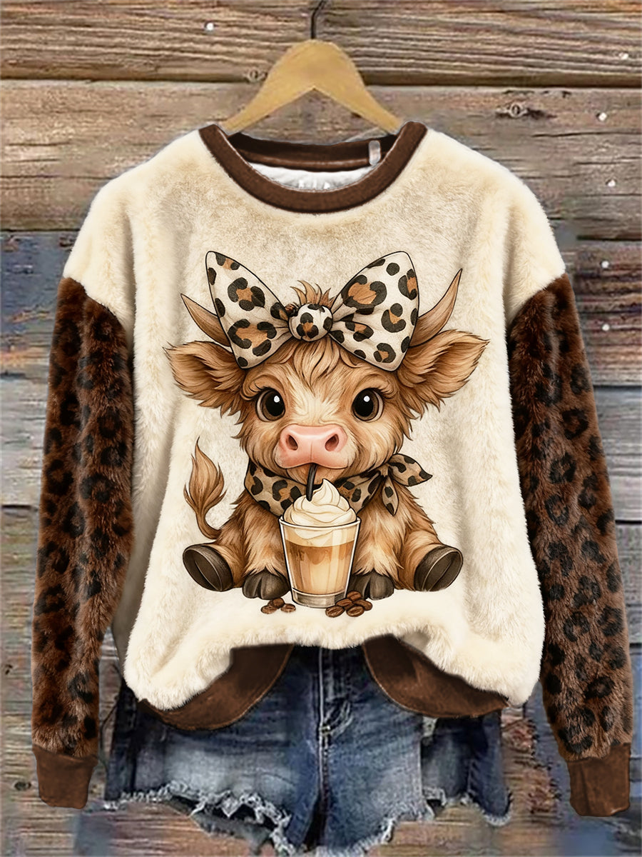 Women's Cute Cow Art Flannel Top