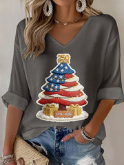 Women's 250th Anniversary Christmas Tree Print Casual T-Shirt