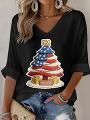 Women's 250th Anniversary Christmas Tree Print Casual T-Shirt