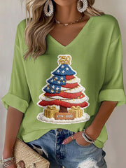 Women's 250th Anniversary Christmas Tree Print Casual T-Shirt
