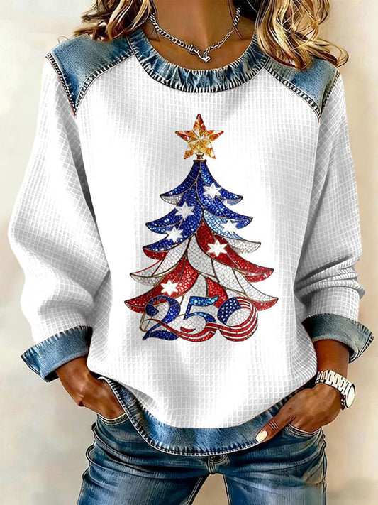 Women's 250th Anniversary Christmas Tree Print Casual Top