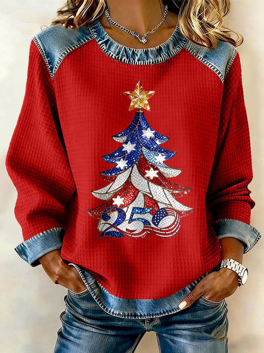 Women's 250th Anniversary Christmas Tree Print Casual Top