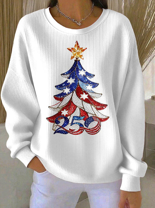 Women's 250th Anniversary Christmas Tree Print Casual Top
