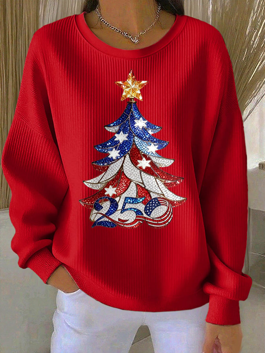 Women's 250th Anniversary Christmas Tree Print Casual Top