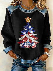 Women's 250th Anniversary Christmas Tree Print Casual Top