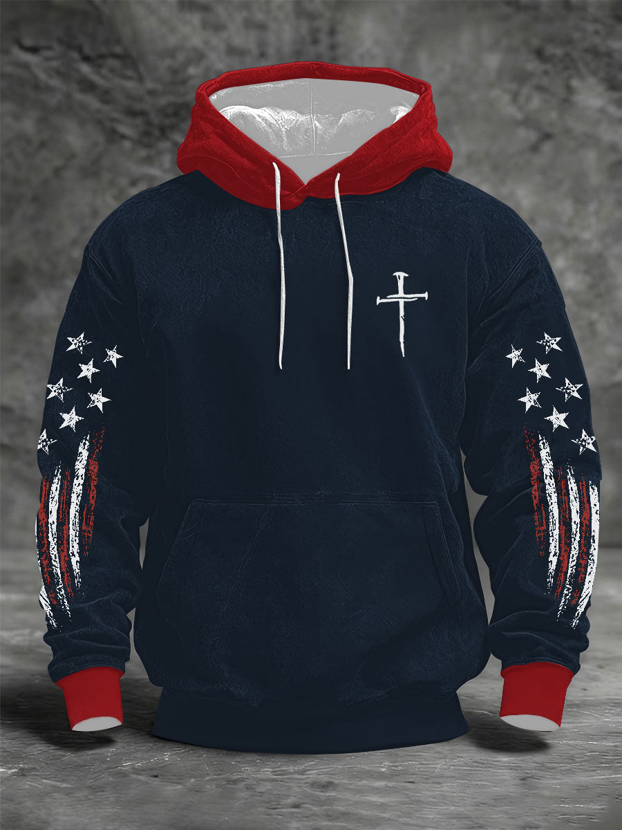 Men's Faith Cross Print Oversized Drop-Shoulder Hoodie with Pockets