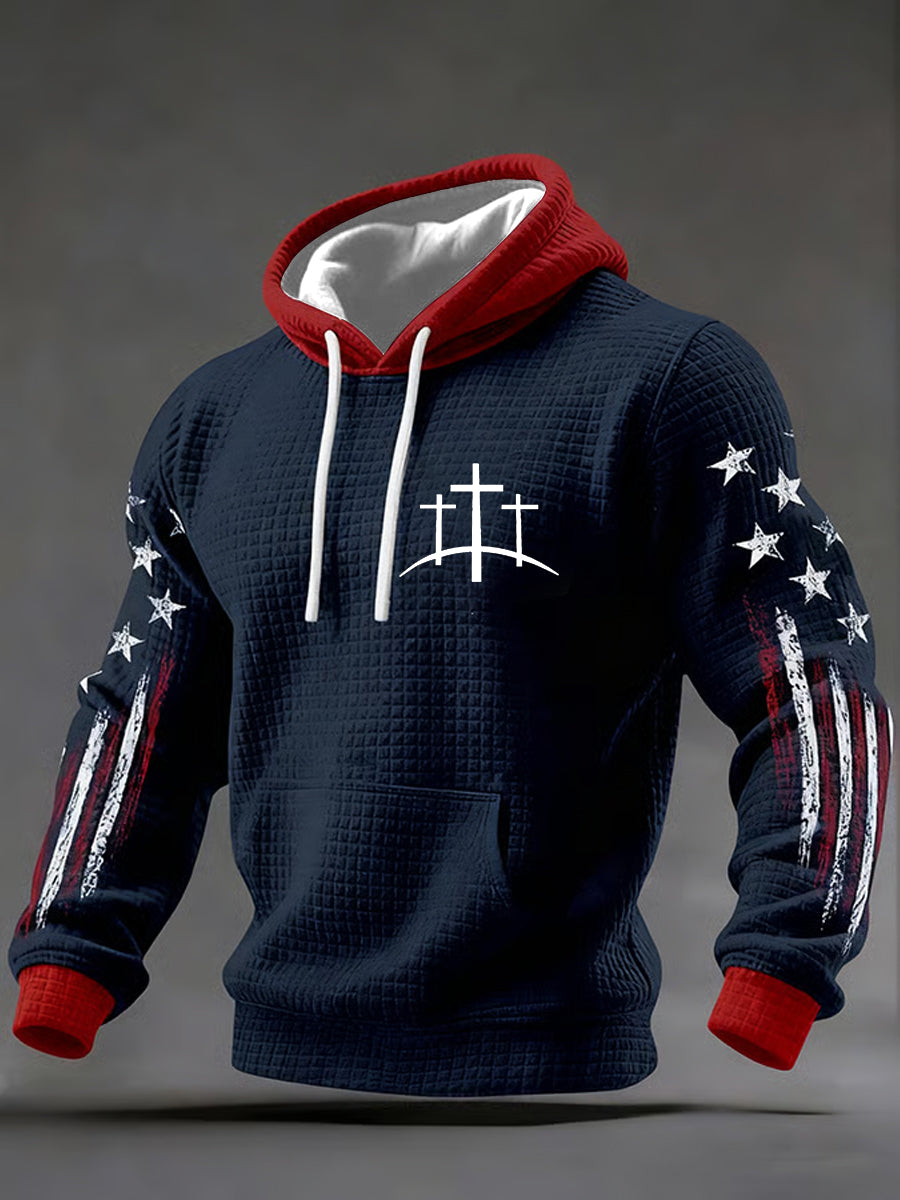 Men's Faith Cross Checkered Cotton Hoodie