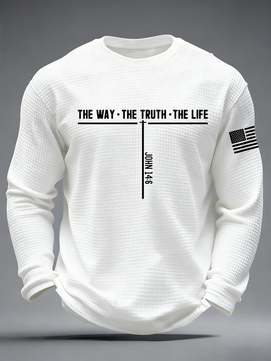 Men's Jesus The Way The Truth The Life Cross Waffle Long Sleeve T-Shirt