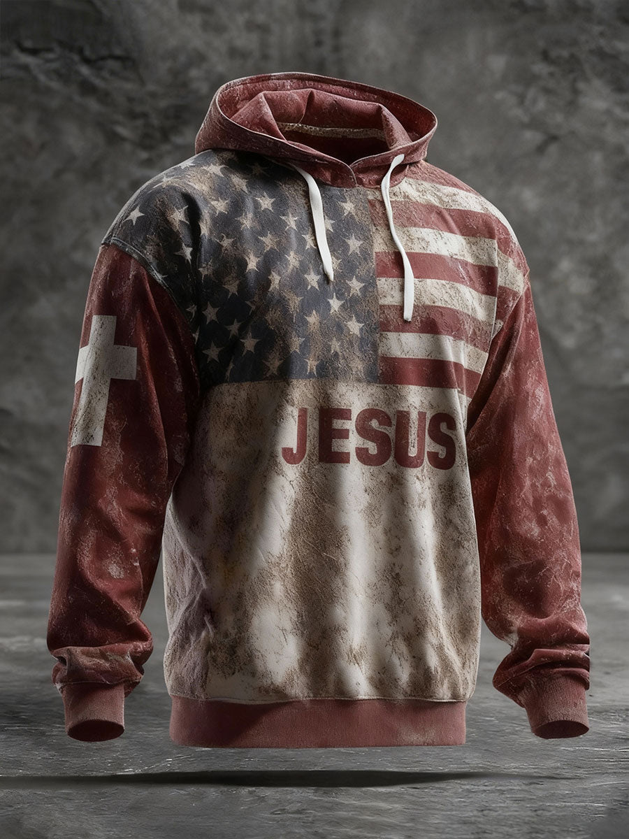 Men's Retro Faith Print Casual Hoodie